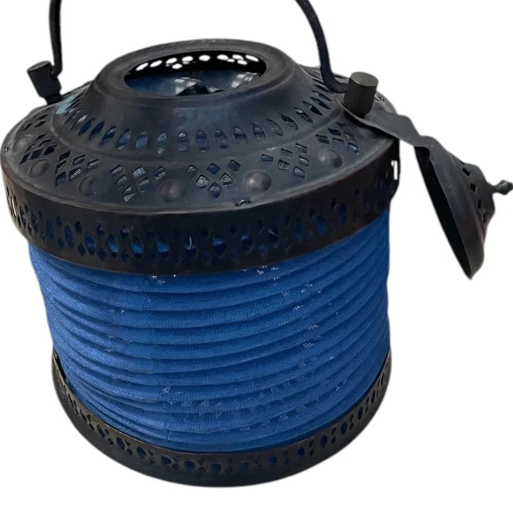 Vintage Metal & Cloth‎ Hanging Lantern Collapsible Tea light, Blue